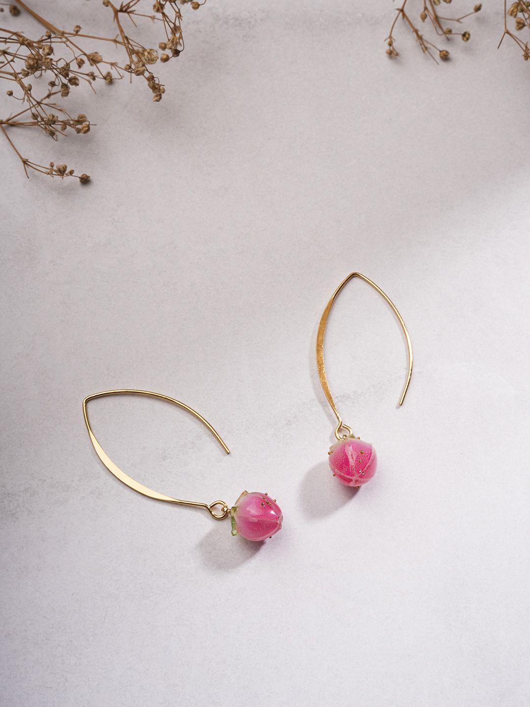 

EL REGALO Artificial Beads Stainless Steel Drop Earrings, Gold