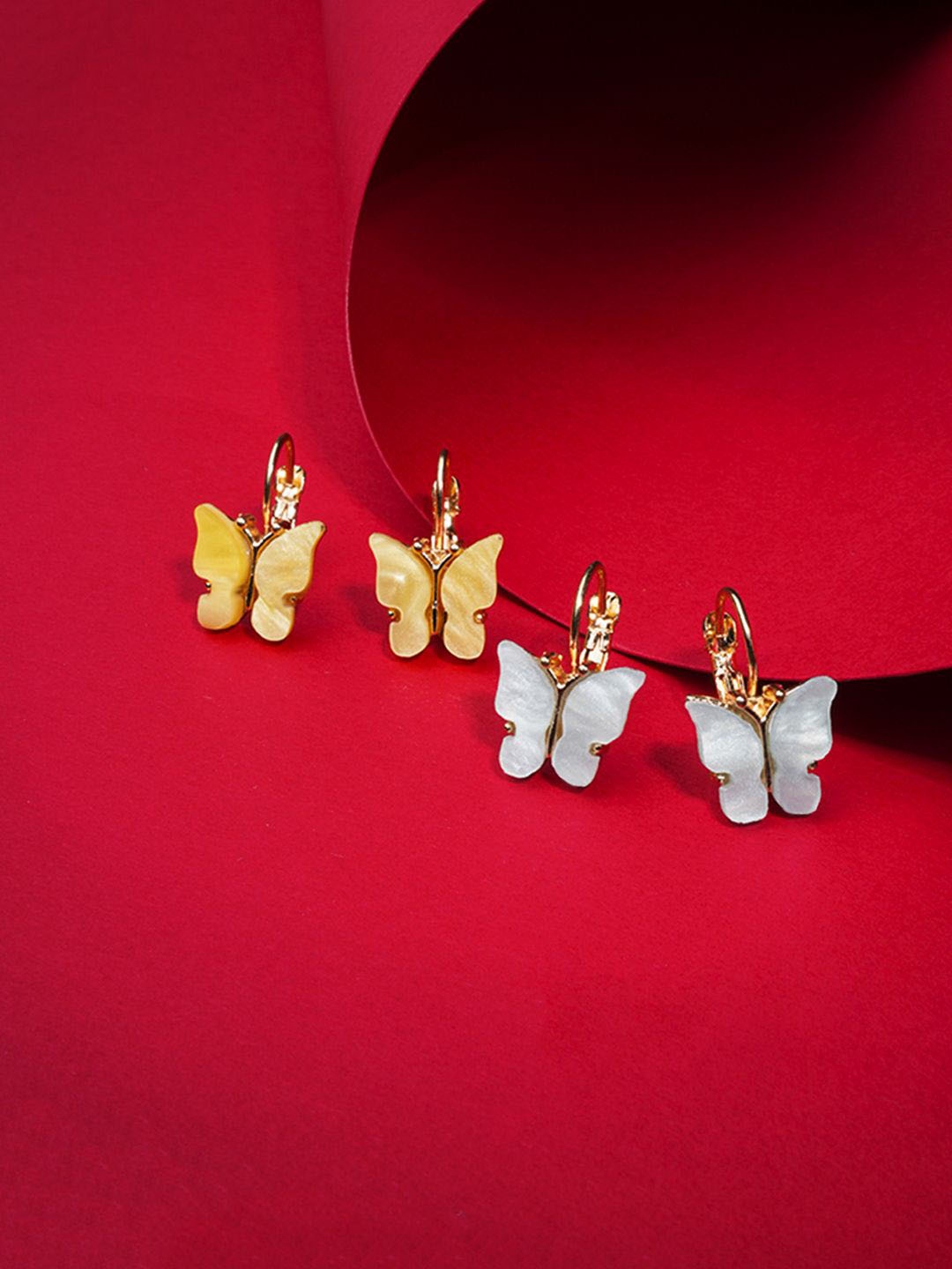 

EL REGALO Set of 2 Stone-Studded Contemporary Hoop Earrings, Gold