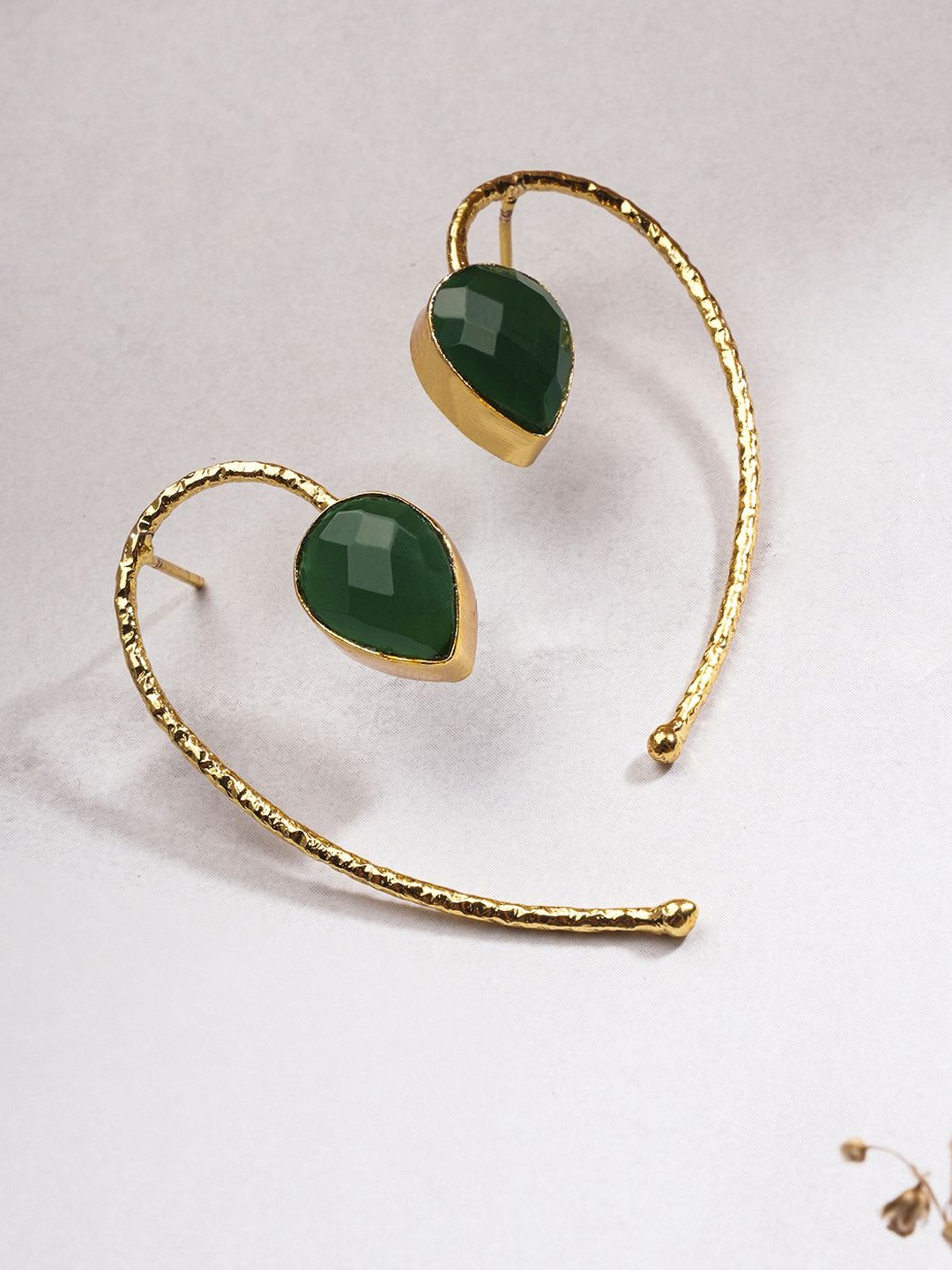 

EL REGALO Stones Studded Teardrop Shaped Ear Cuff Earrings, Gold