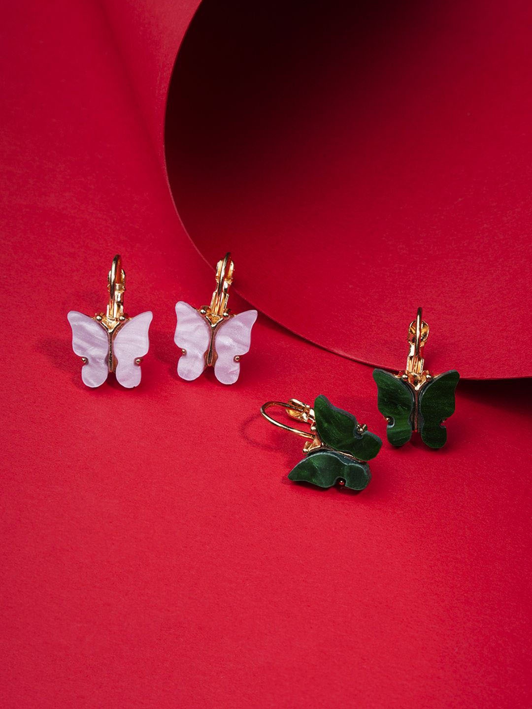 

EL REGALO Set Of 2 Contemporary Studs Earrings, Pink