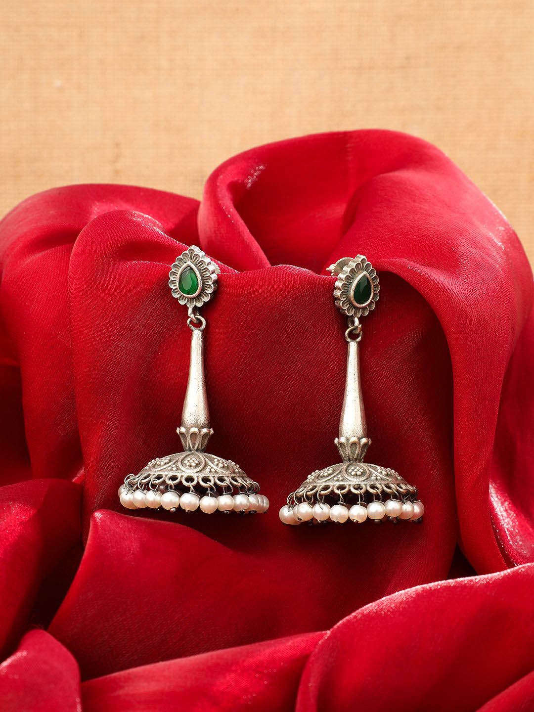 

EL REGALO Oxidised Jhumkas Earrings, Silver