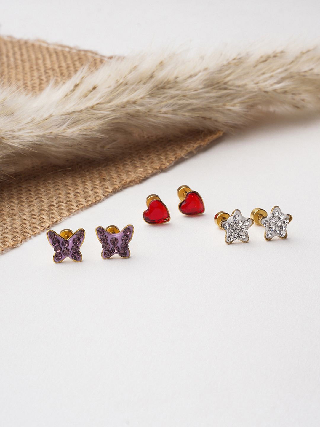 

EL REGALO Pack Of 2 Contemporary Studs Earrings, Purple