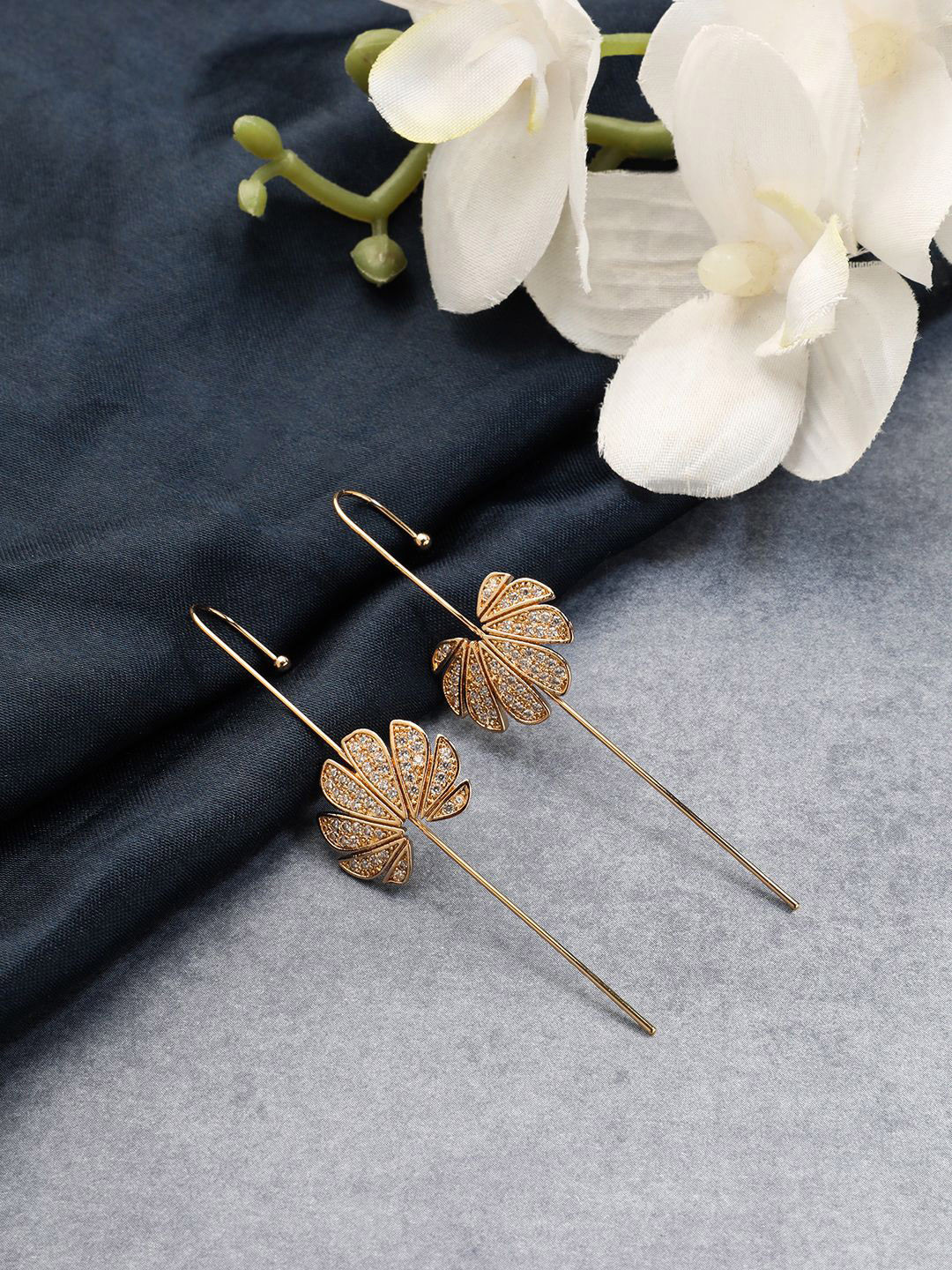 

EL REGALO Artificial Stones Stainless Steel Drop Earrings, Gold
