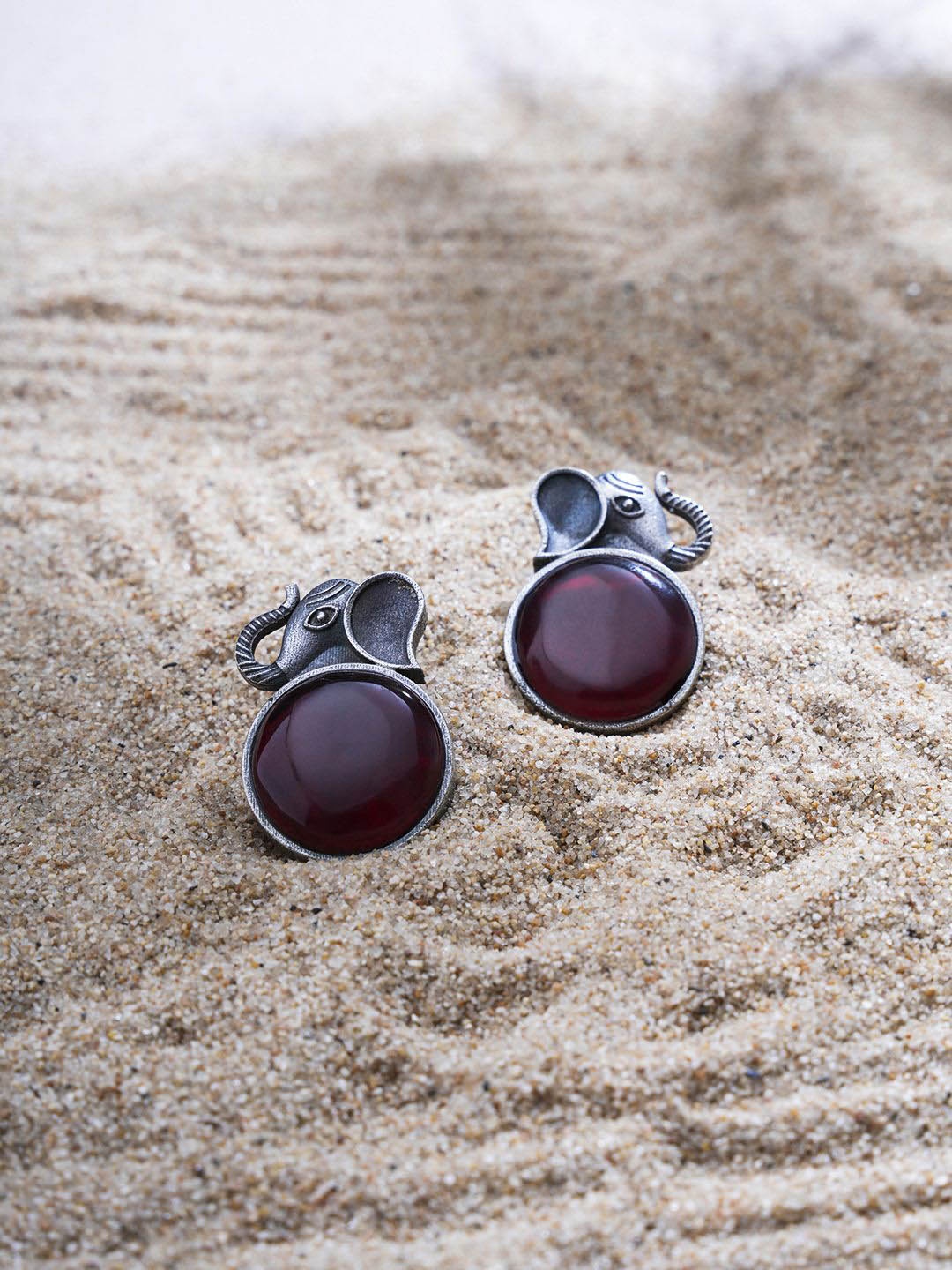 

EL REGALO Stone Studded Contemporary Studs Earrings, Red