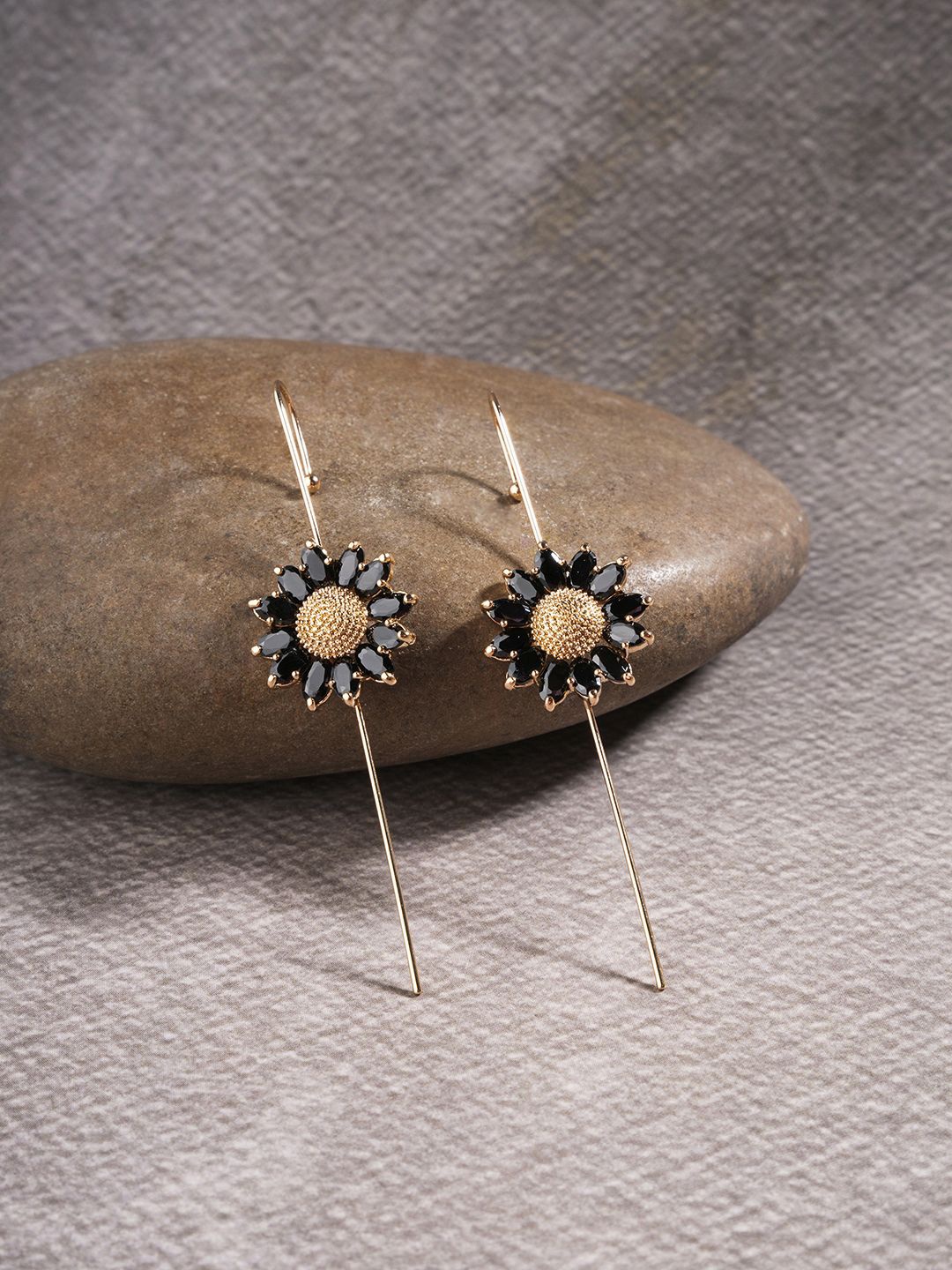 

EL REGALO Stone Studded Contemporary Drop Earrings, Black
