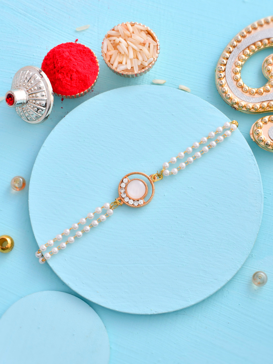 

House of Pataudi Elegant Bead Rakhi, White