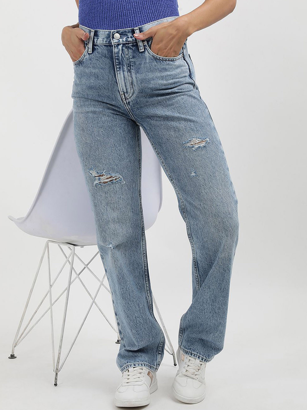 

Calvin Klein Tyler 90'S Women Straight Fit High Rise No Fade Stretchable Jeans, Blue