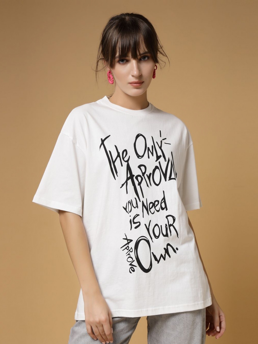 

VESTIDO MODAS Unisex Typography Printed Oversized T-shirt, White