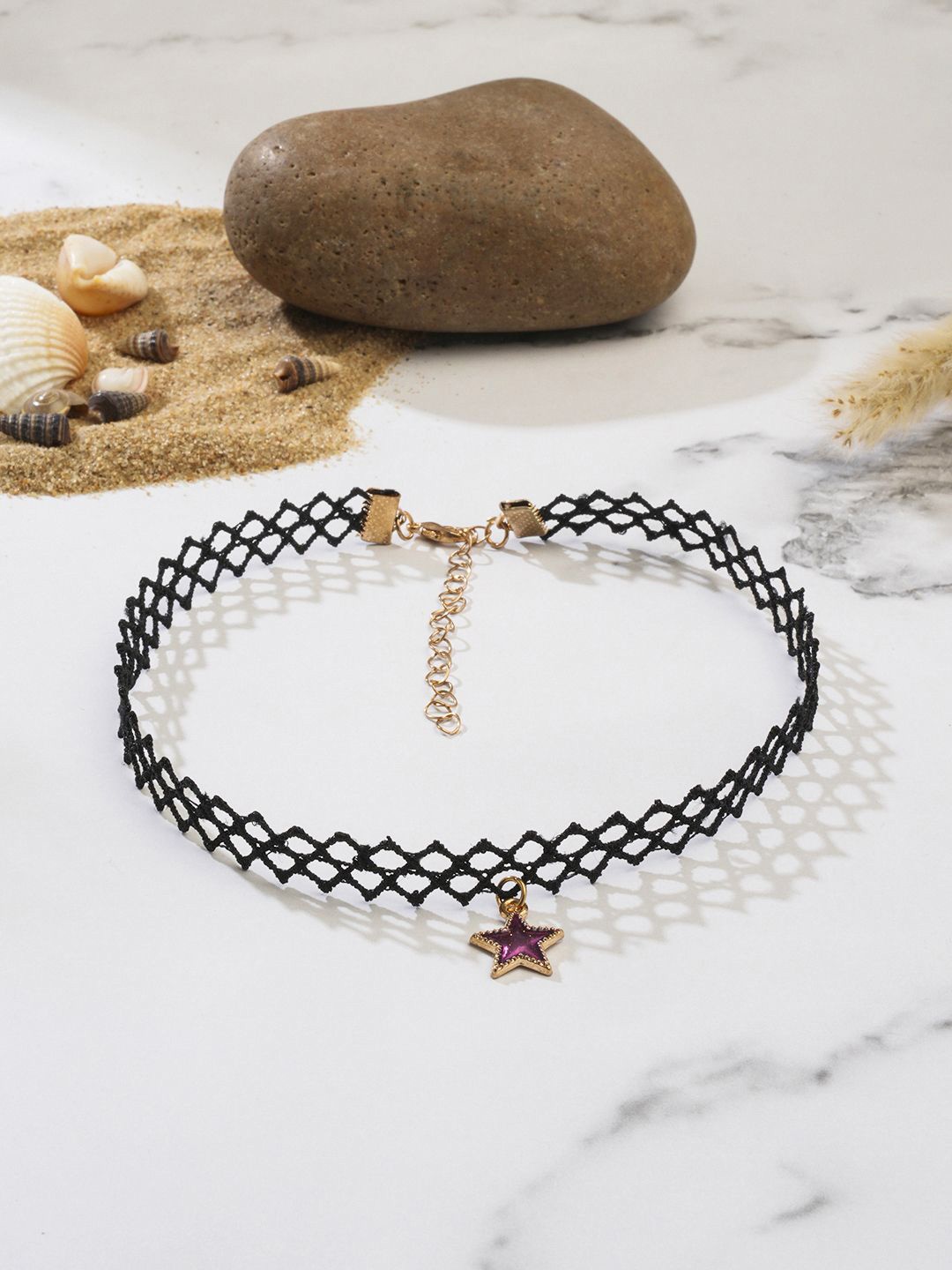 

EL REGALO Star Stone Studded Choker Necklace, Black