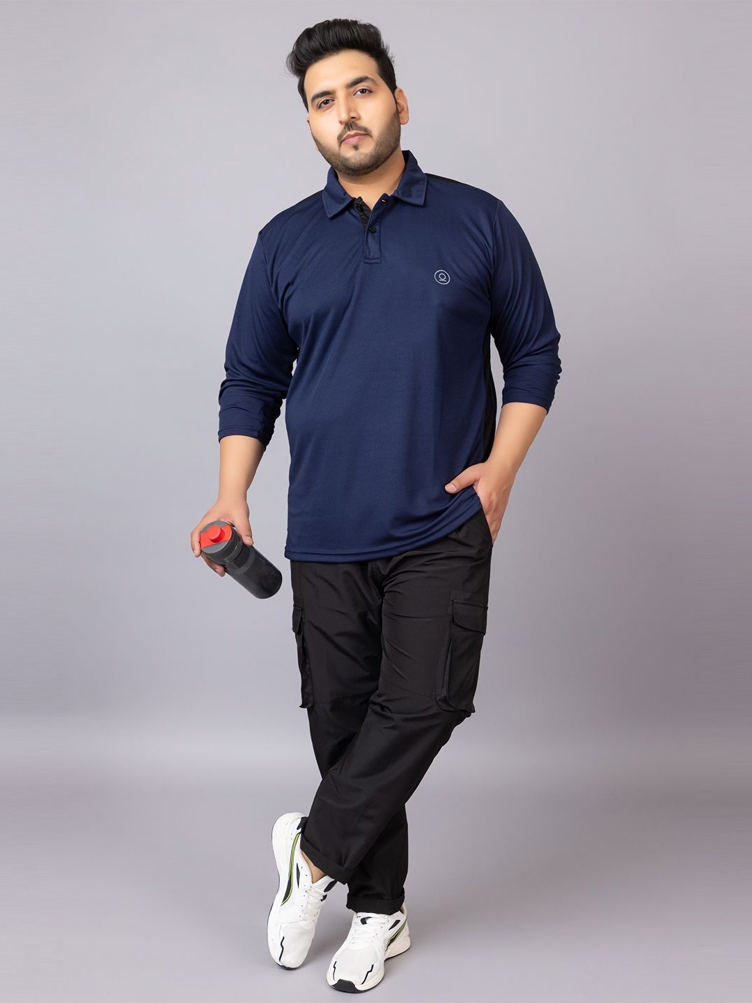 

CHKOKKO Men Polo Collar Solid Plus Size T-shirt, Navy blue