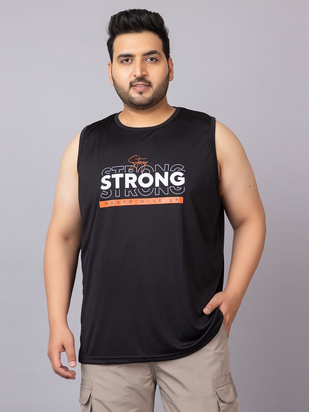 

CHKOKKO Men Round Neck Solid Plus Size Gym T-shirt, Black