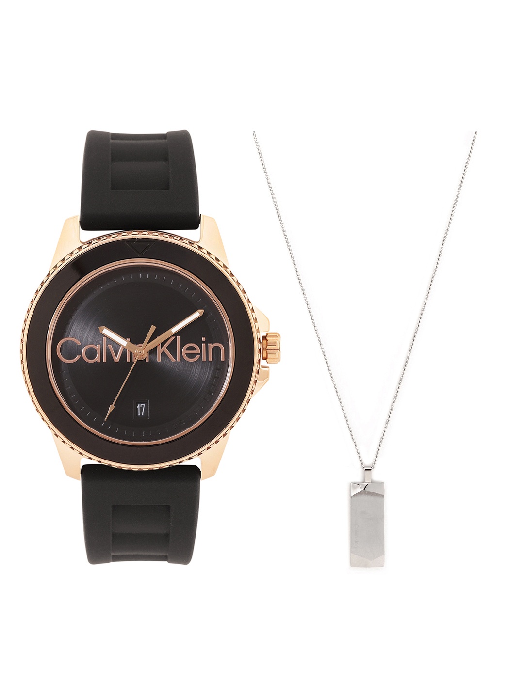 

Calvin Klein Men Aqueous Watch with Necklace Gift Set - CKWNES5, Black