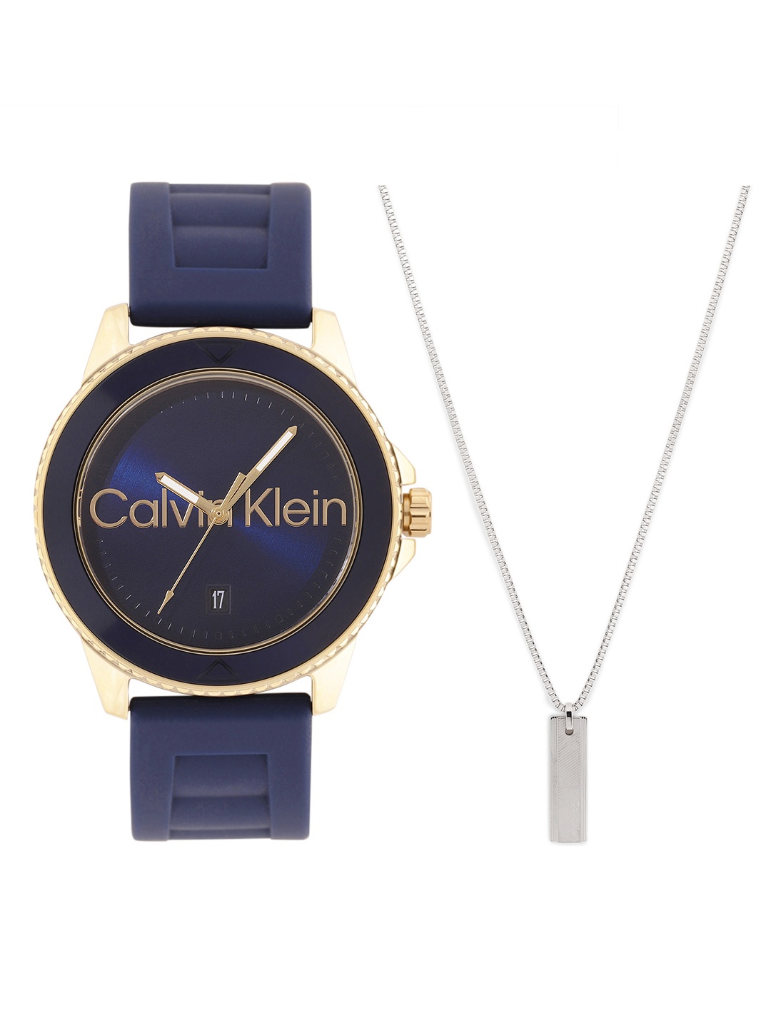 

Calvin Klein Men Aqueous Watch with Necklace Gift Set - CKWNES7, Navy blue