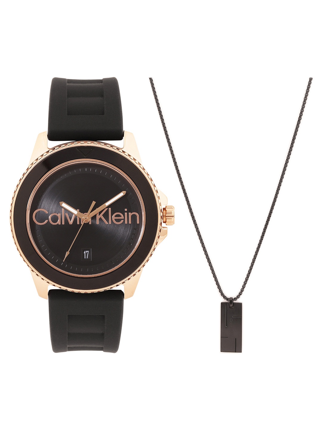 

Calvin Klein Men Aqueous Watch with Necklace Gift Set - CKWNES6, Black