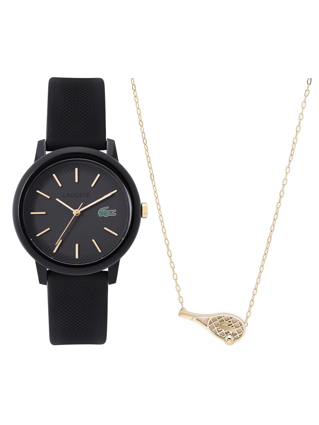 

Lacoste Women 12.12 Watch with Necklace Gift Set - LCWNES4, Black