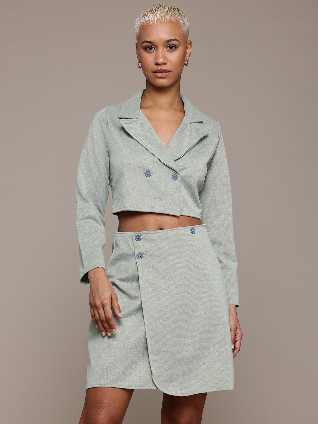 

Roadster Cropped Blazer With Skirt Co-Ords, Sea green