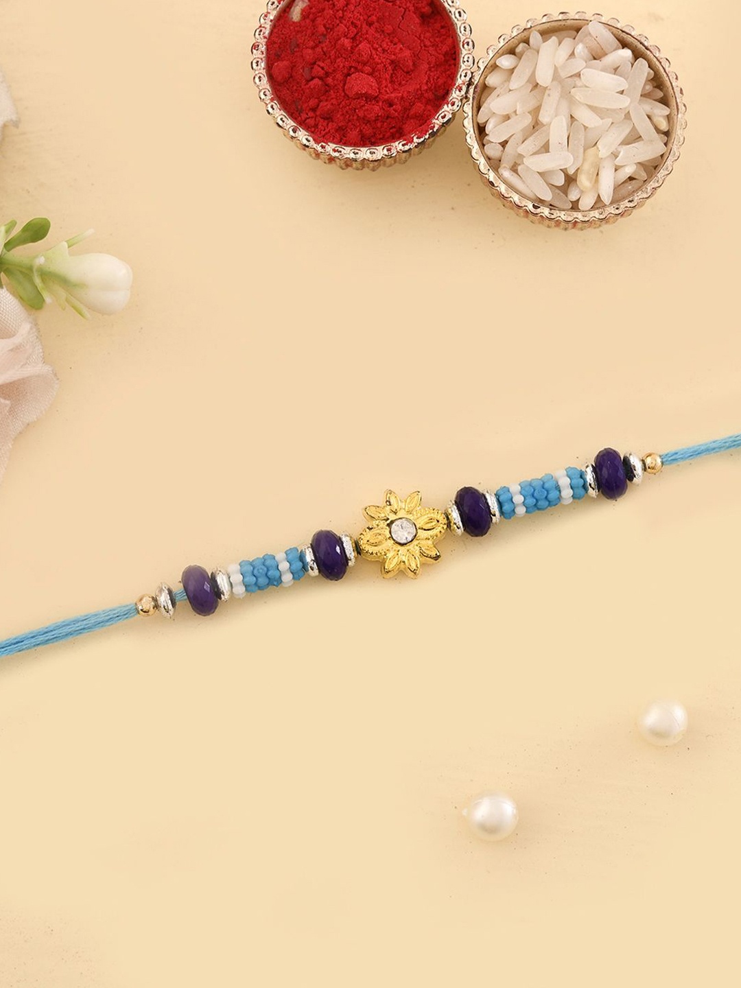 

Aapno Rajasthan Stone-Studded & Beaded Thread Rakhi, Blue