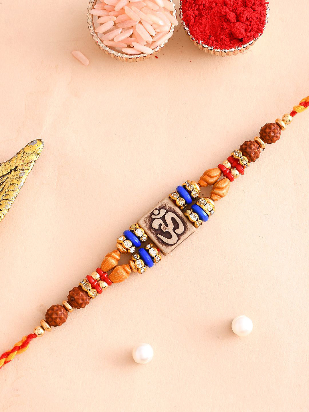 

Aapno Rajasthan Stone-Studded & Beaded Thread Rakhi, Brown