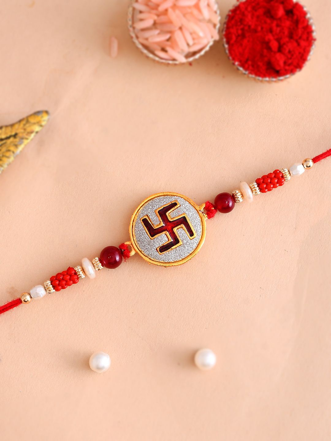 

Aapno Rajasthan Beaded Thread Rakhi, White