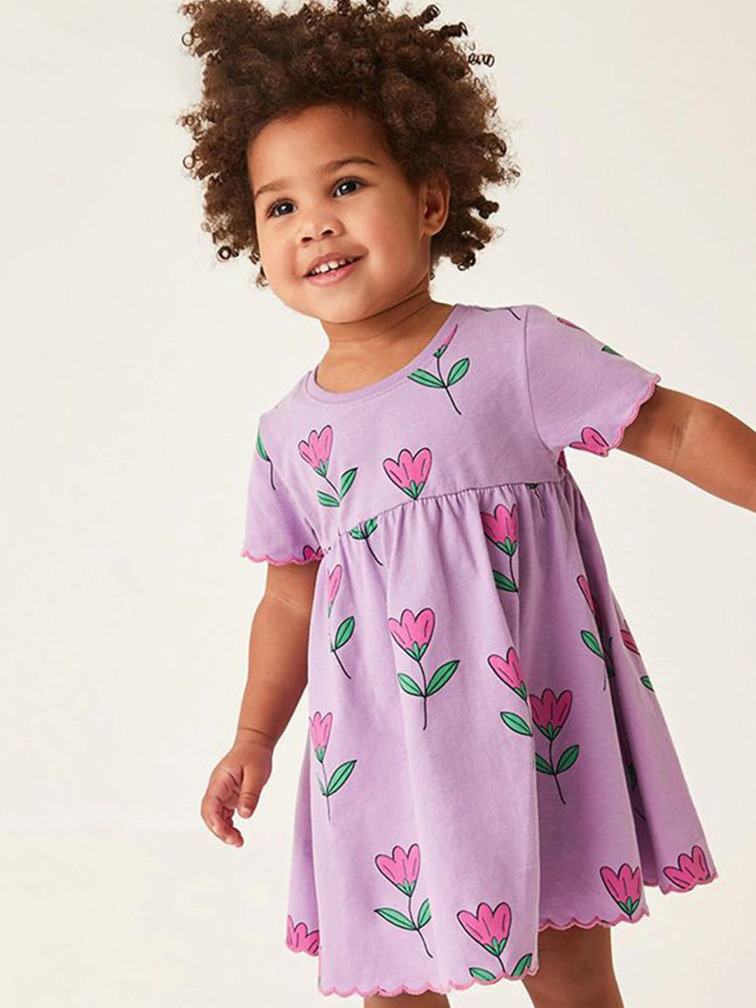 

StyleCast Girls Floral Printed Short Sleeves Cotton A-Line Dress, Lavender