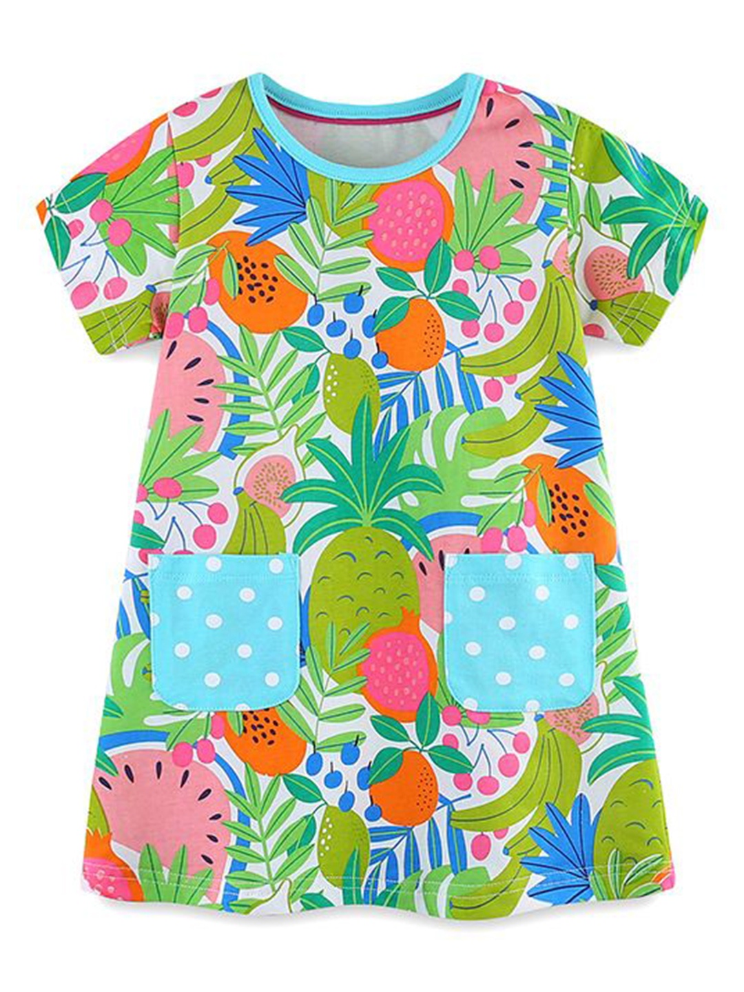

StyleCast Girls Round Neck Printed A-Line Dress, Green