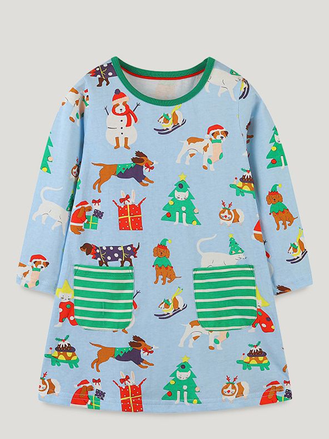 

StyleCast Printed Long Sleeves Cotton A-Line Dress, Blue