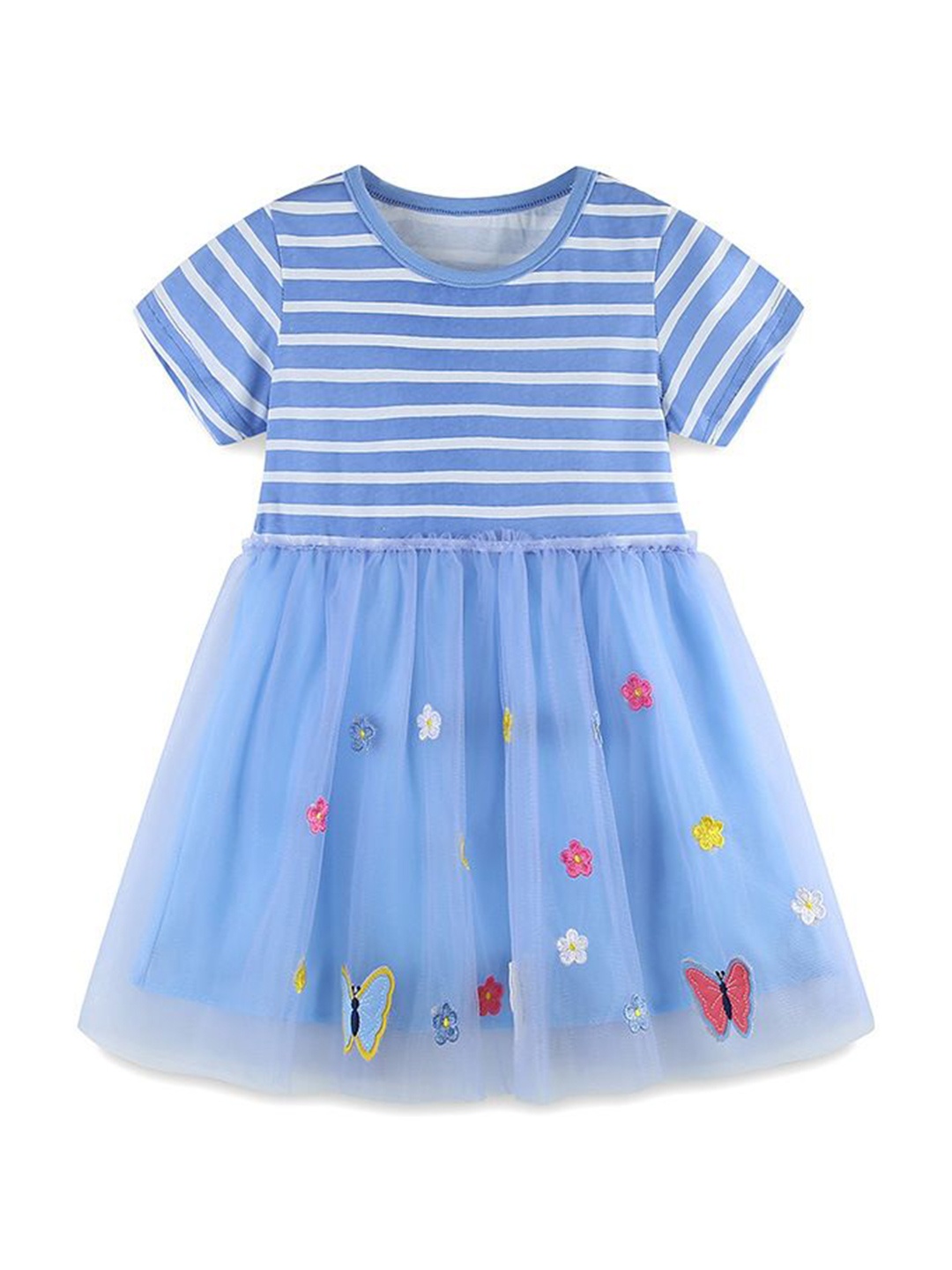 

StyleCast Girls Striped Patchwork Cotton Fit & Flare Dress, Blue