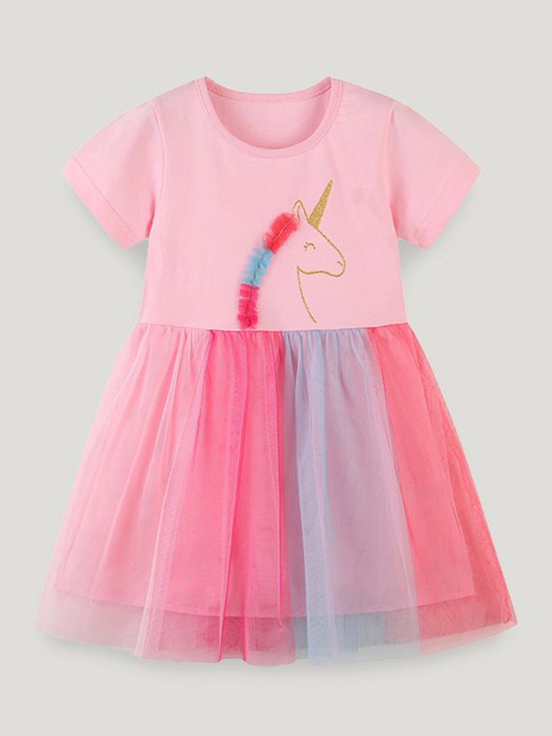 

StyleCast Girls Short Sleeves Applique Fit and Flare Dress, Pink