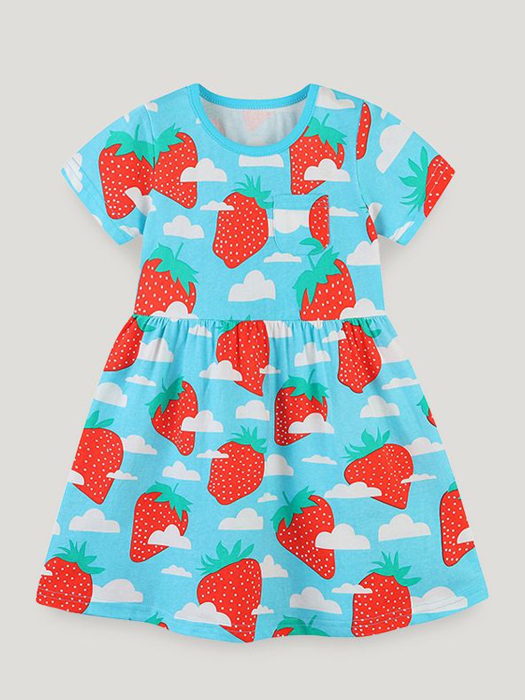 

StyleCast Girls Printed Flared Short Sleeves Fit and Flare Dress, Turquoise blue