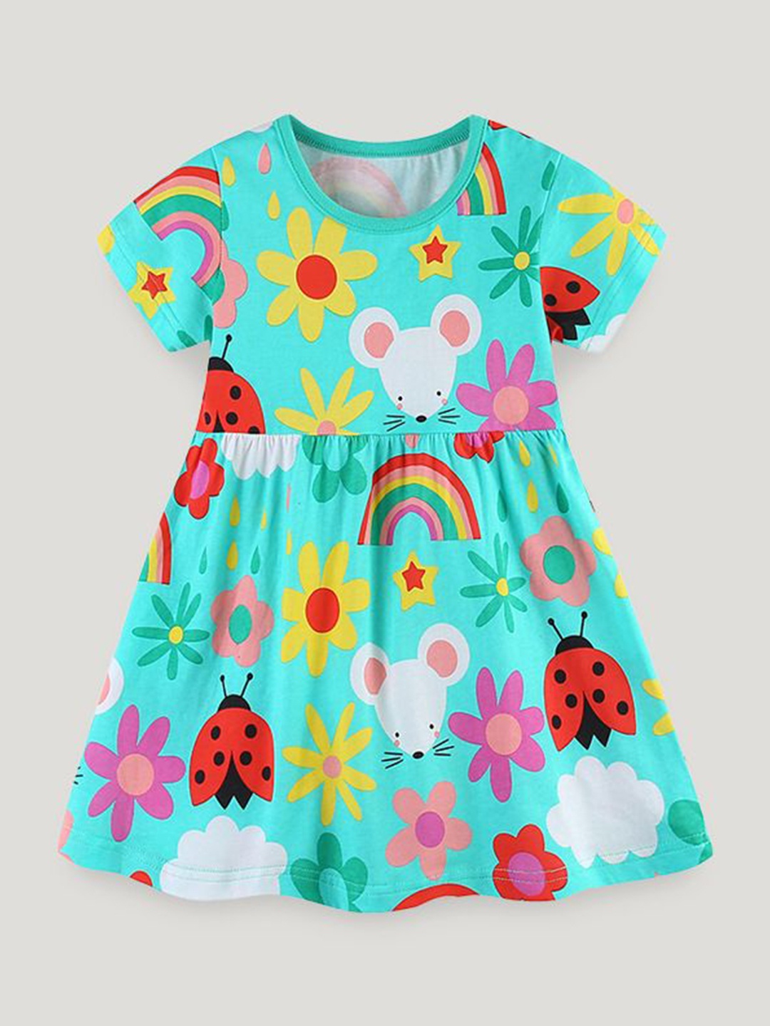 

StyleCast Girls Printed Short Sleeves Cotton Fit & Flare Dress, Multi