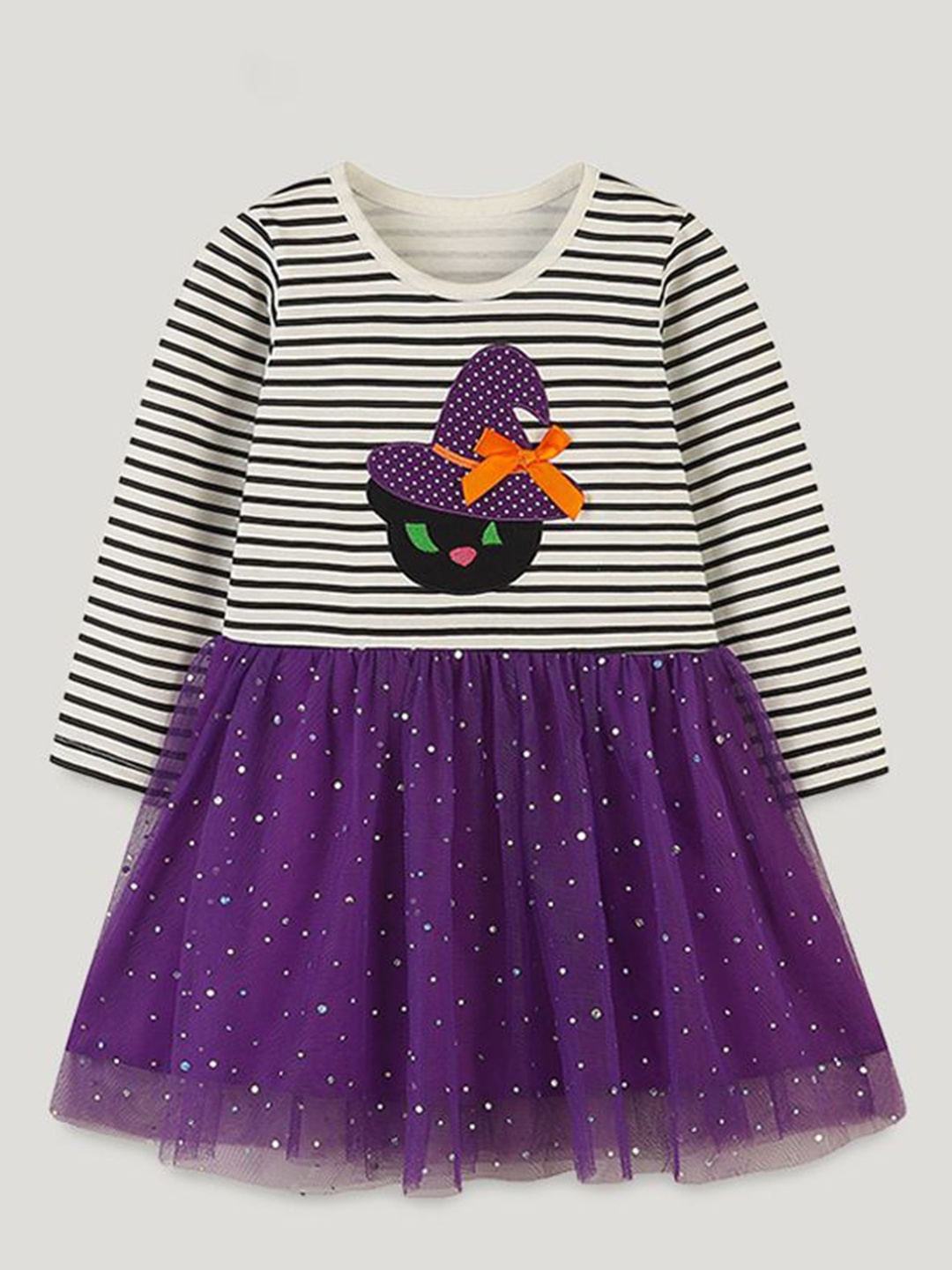 

StyleCast Girls Striped Long Sleeves Cotton Fit and Flare Dress, Purple