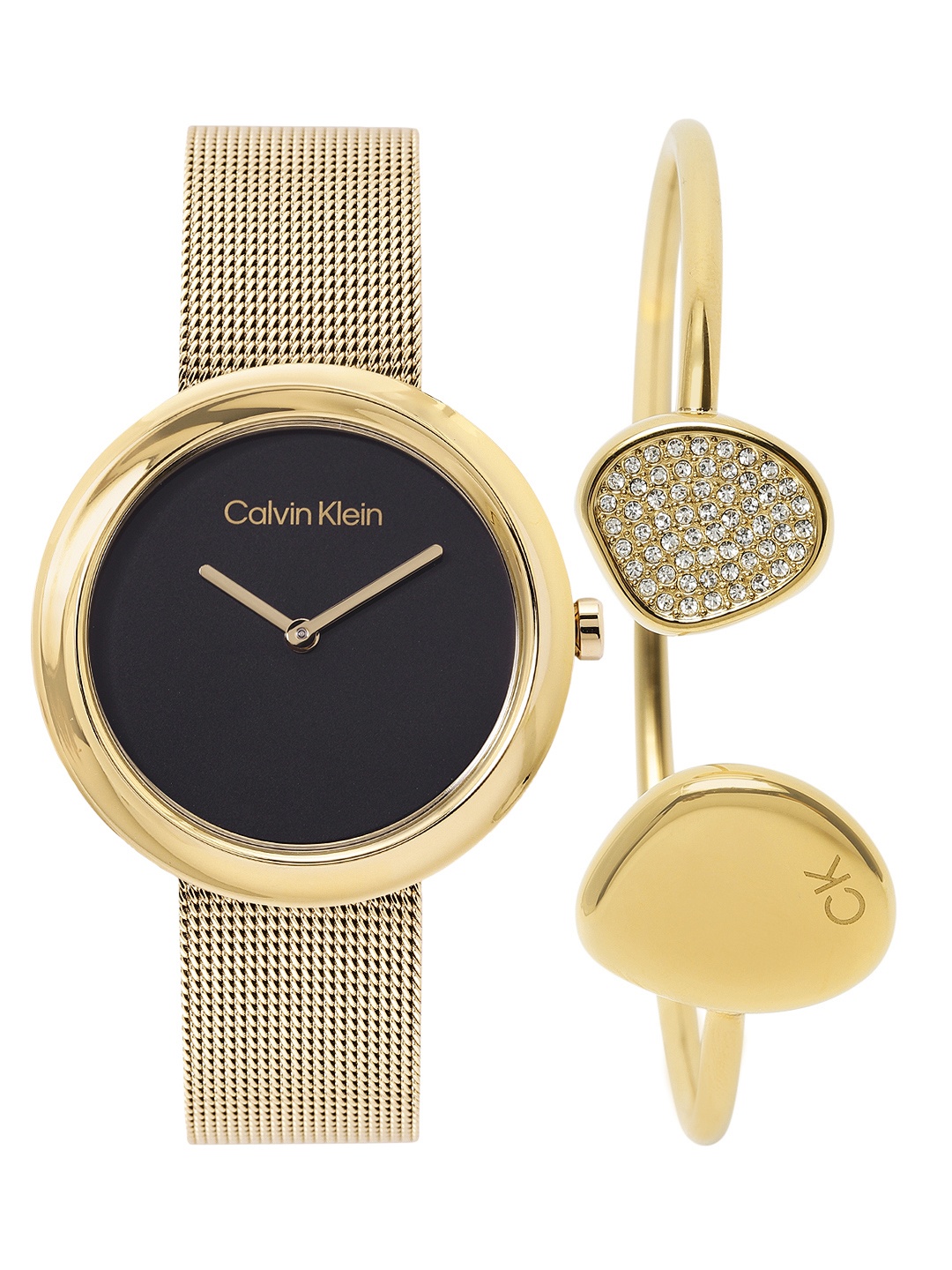 

Calvin Klein Women Twisted Bezel Watch with Bangle Gift Set - CKWBAS2, Black