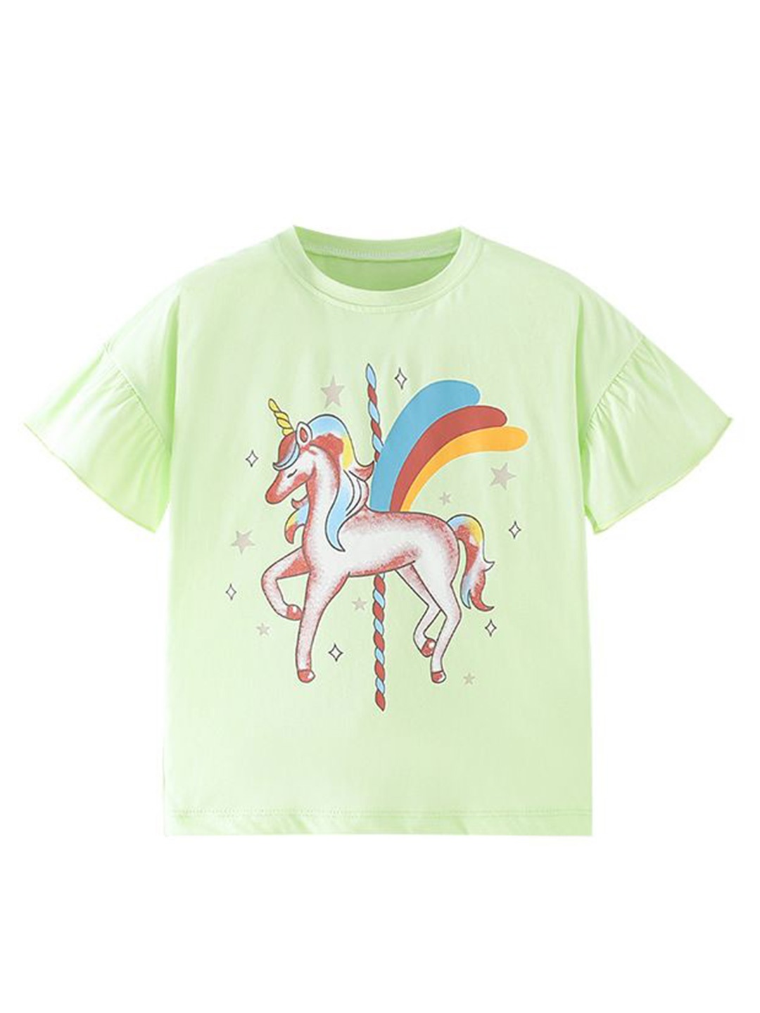 

StyleCast Girls Round Neck Placement Print Cotton Bardot Top, Green