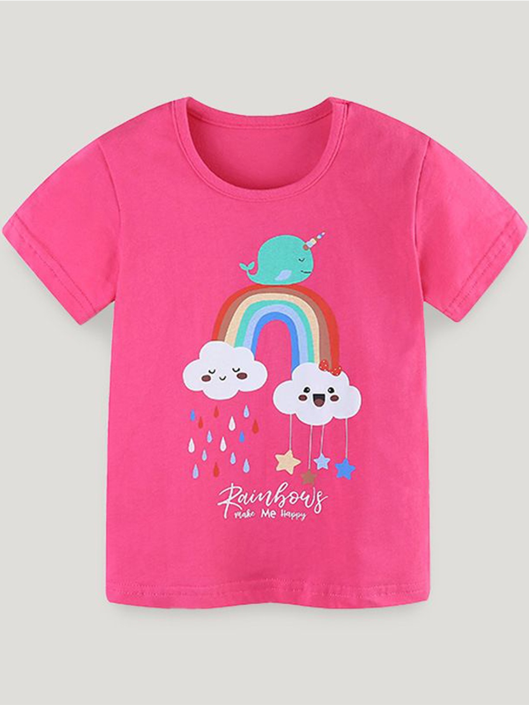 

StyleCast Girls Solid Round Neck Placement Print Cotton Top, Pink