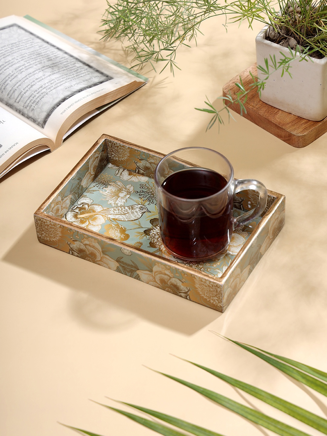 

DULI Grey & Brown Printed MDF Wooden Serving Tray