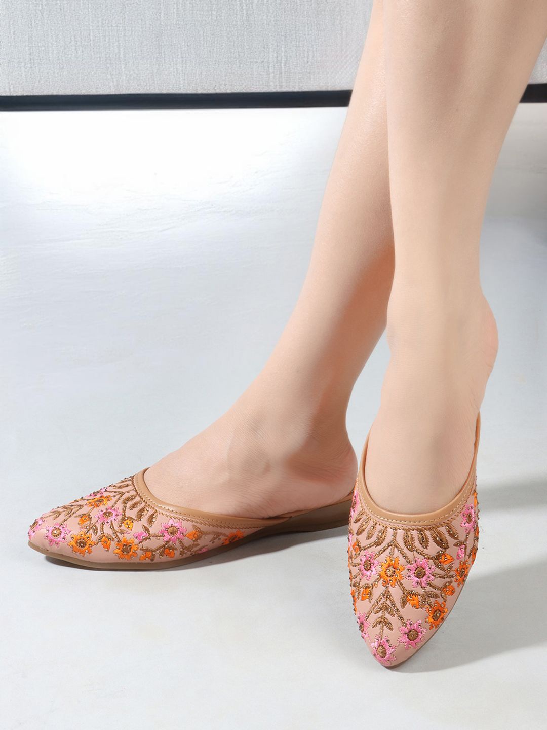 

DressBerry Women Ethnic Embellished Mules Flats, Nude