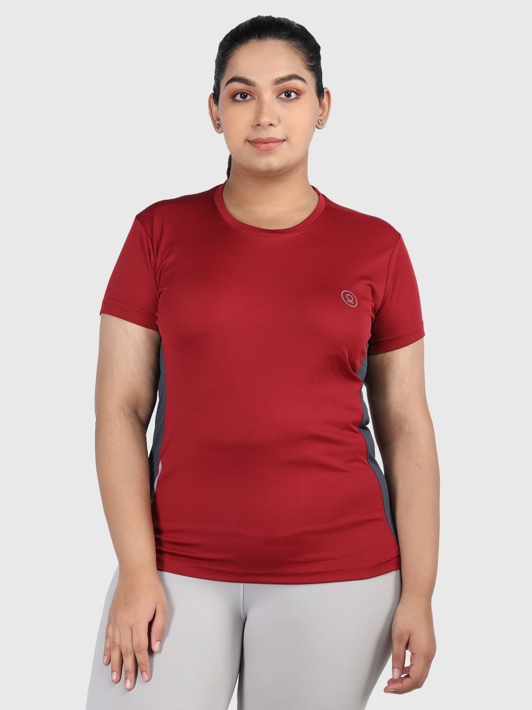 

CHKOKKO Women Dry Fit Round Neck Solid Plus Size Gym T-shirt, Maroon