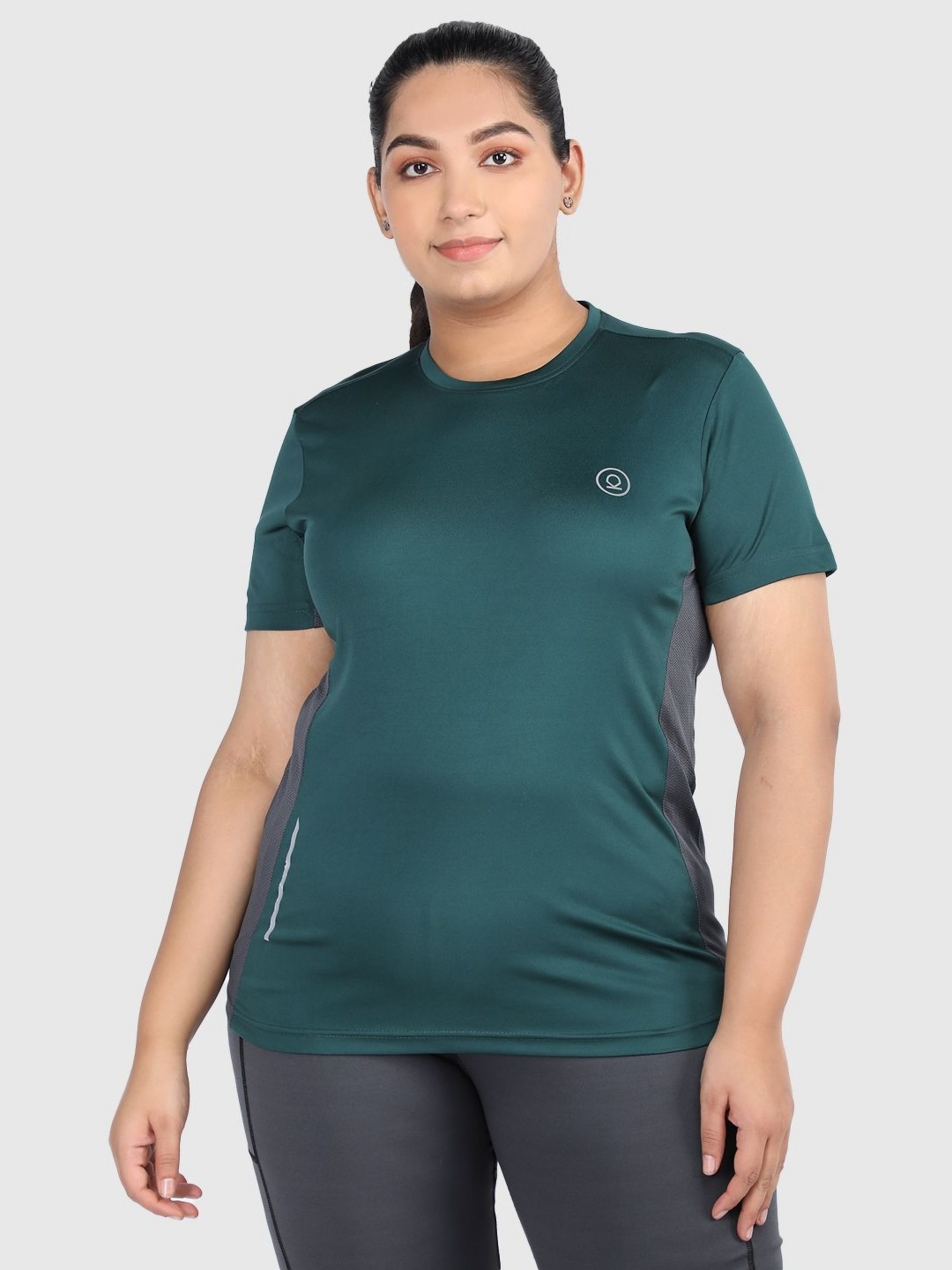 

CHKOKKO Women Dry Fit Round Neck Solid Plus Size Gym T-shirt, Green