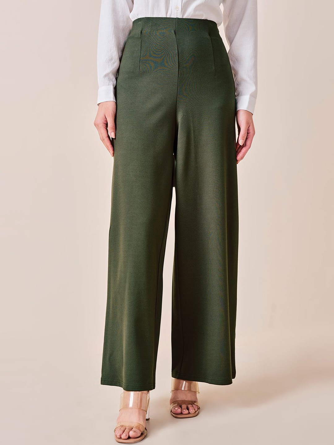 

AND Women Loose Fit High-Rise Pleated Trousers, Olive