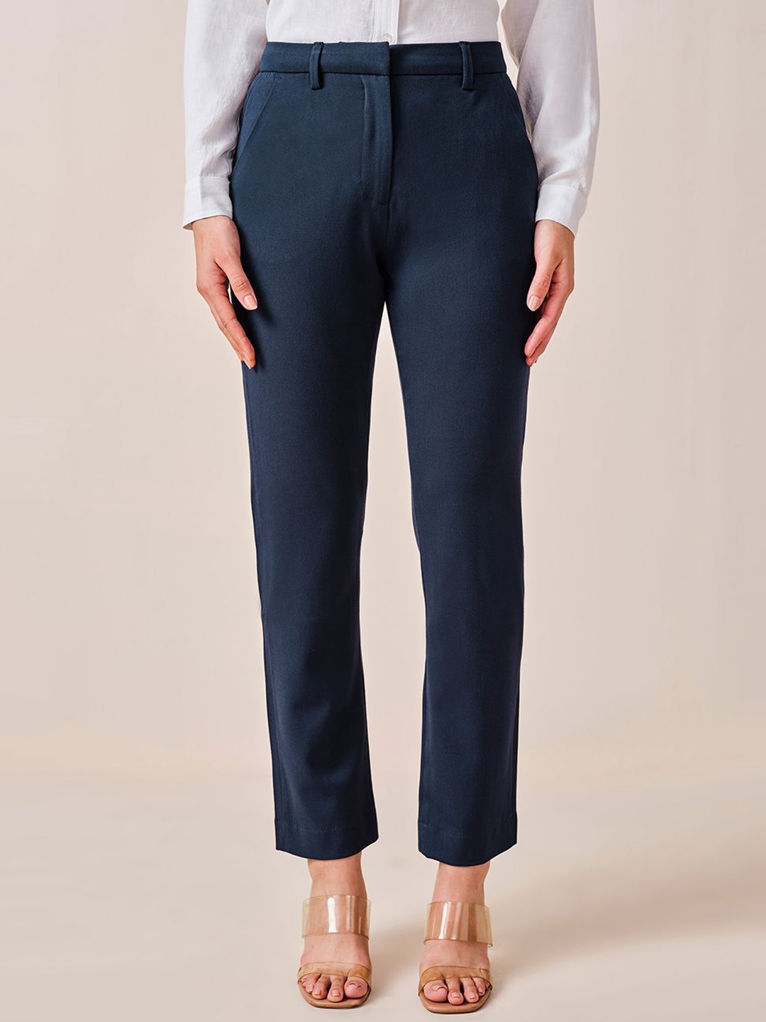 

AND Women Straight Fit Trousers, Navy blue