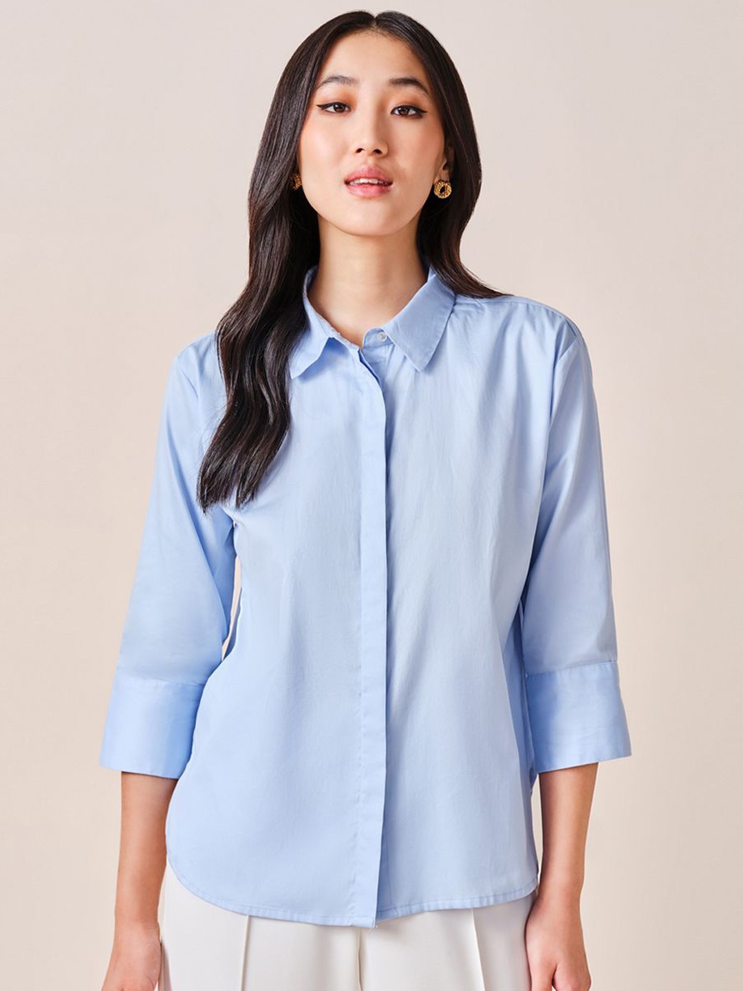 

AND Cotton Solid Shirt Style Top, Blue