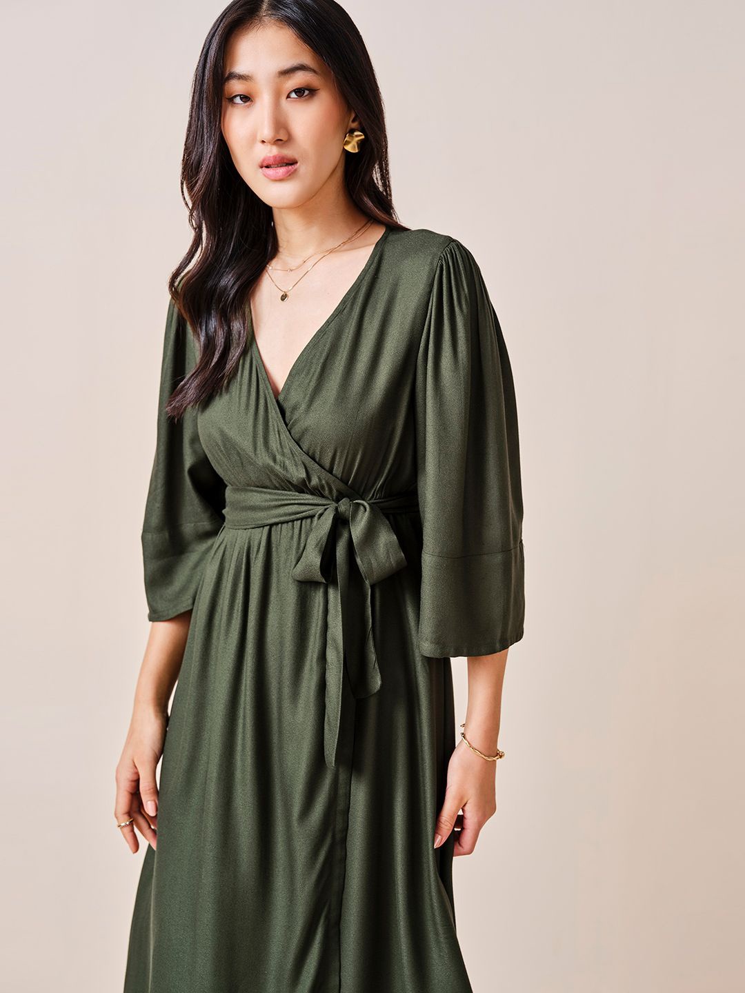 

AND Regular Sleeve Midi Dress, Olive