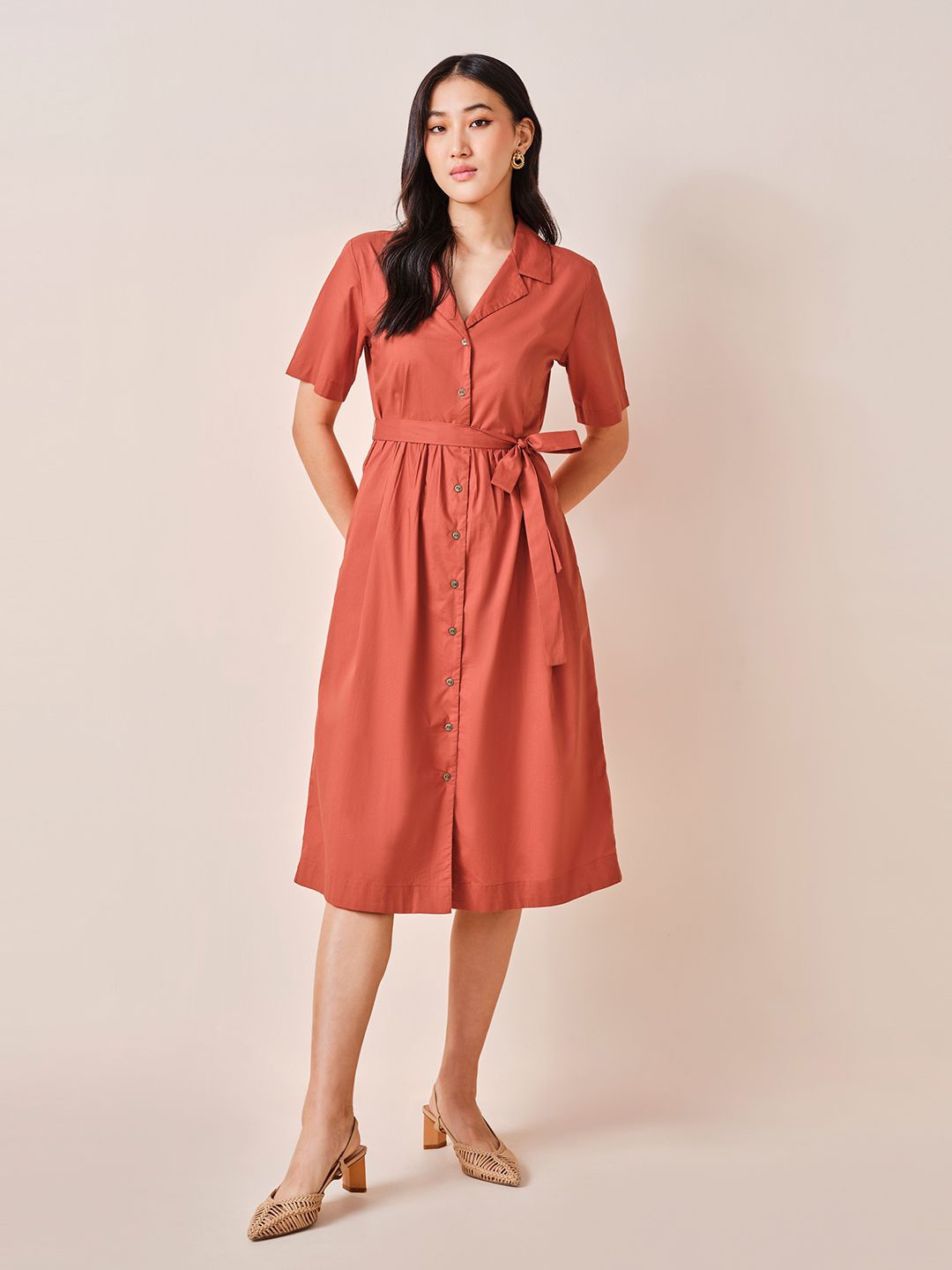 

AND Solid Shirt Dress, Orange