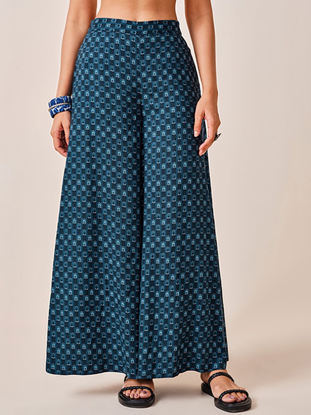 

Global Desi Women Loose Fit High rise Trousers, Blue