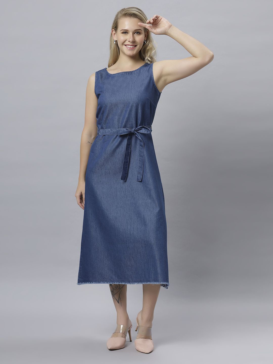 

The Roadster Lifestyle Co Sleeveless A-Line Midi Dresses, Blue