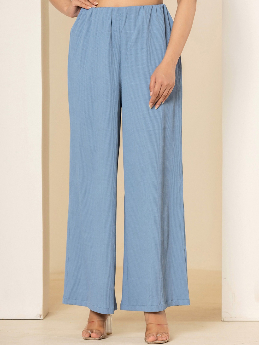 

FEATHERS CLOSET Women Relaxed Straight Fit High-Rise Easy Wash Trousers, Blue