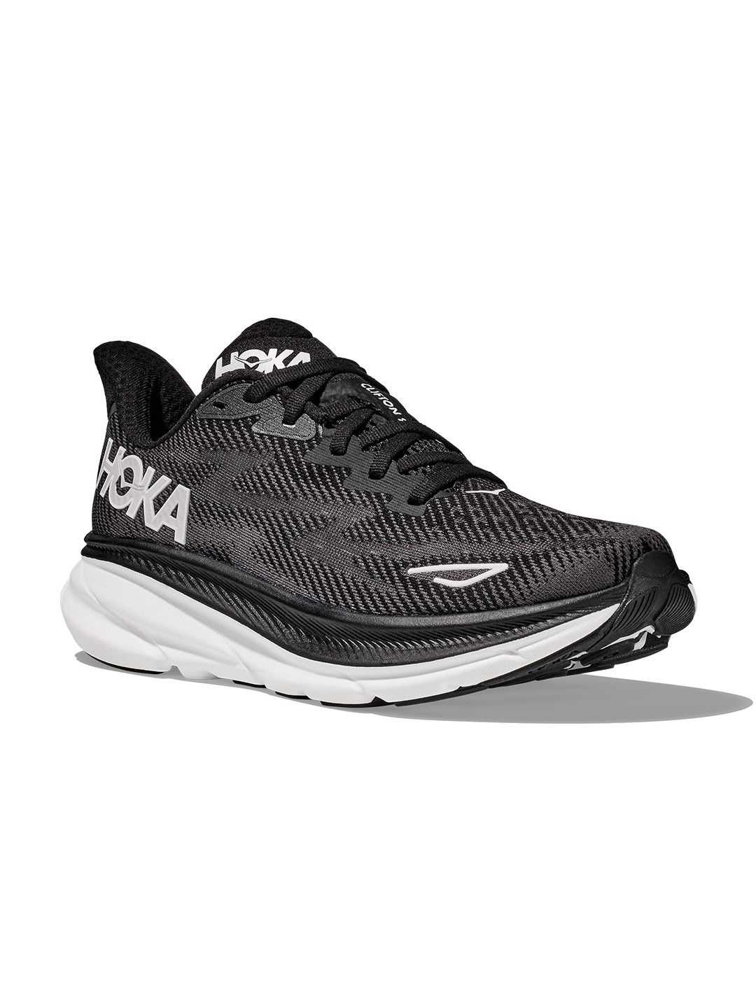 

HOKA Men Woven Design Clifton 9 Running Shoes, Black