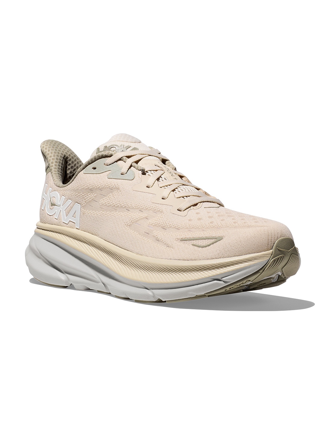 

HOKA Men Woven Design Clifton 9 Running Shoes, Beige