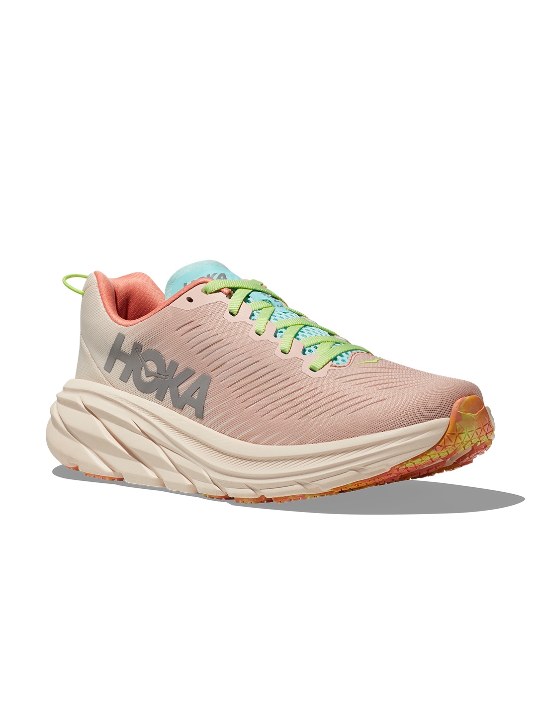 HOKA Women Woven Design Rincon 3 Running Shoes, Beige