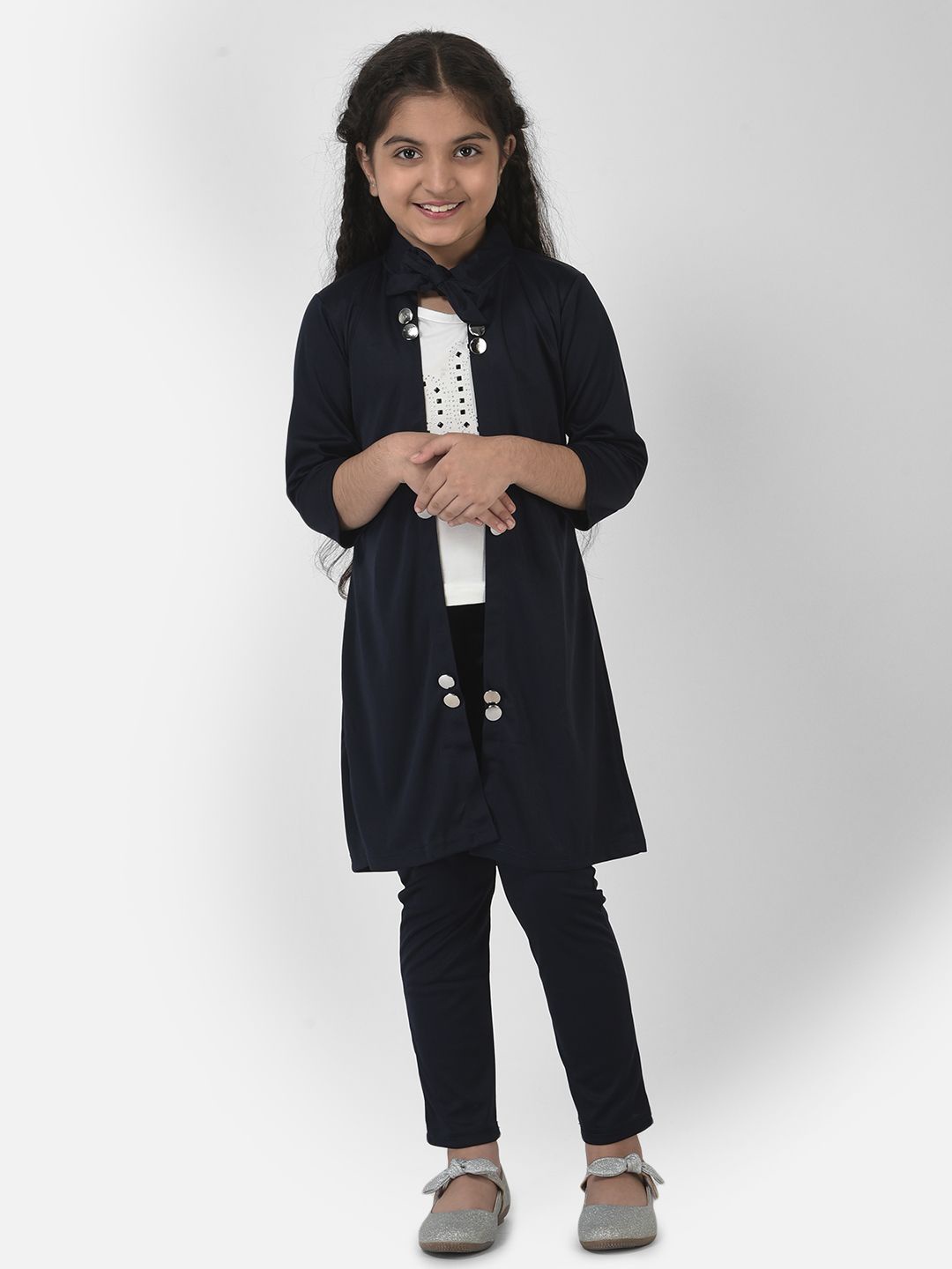 

Elendra jeans Embellished Pure Cotton Top With Trouser and Shrug, Black